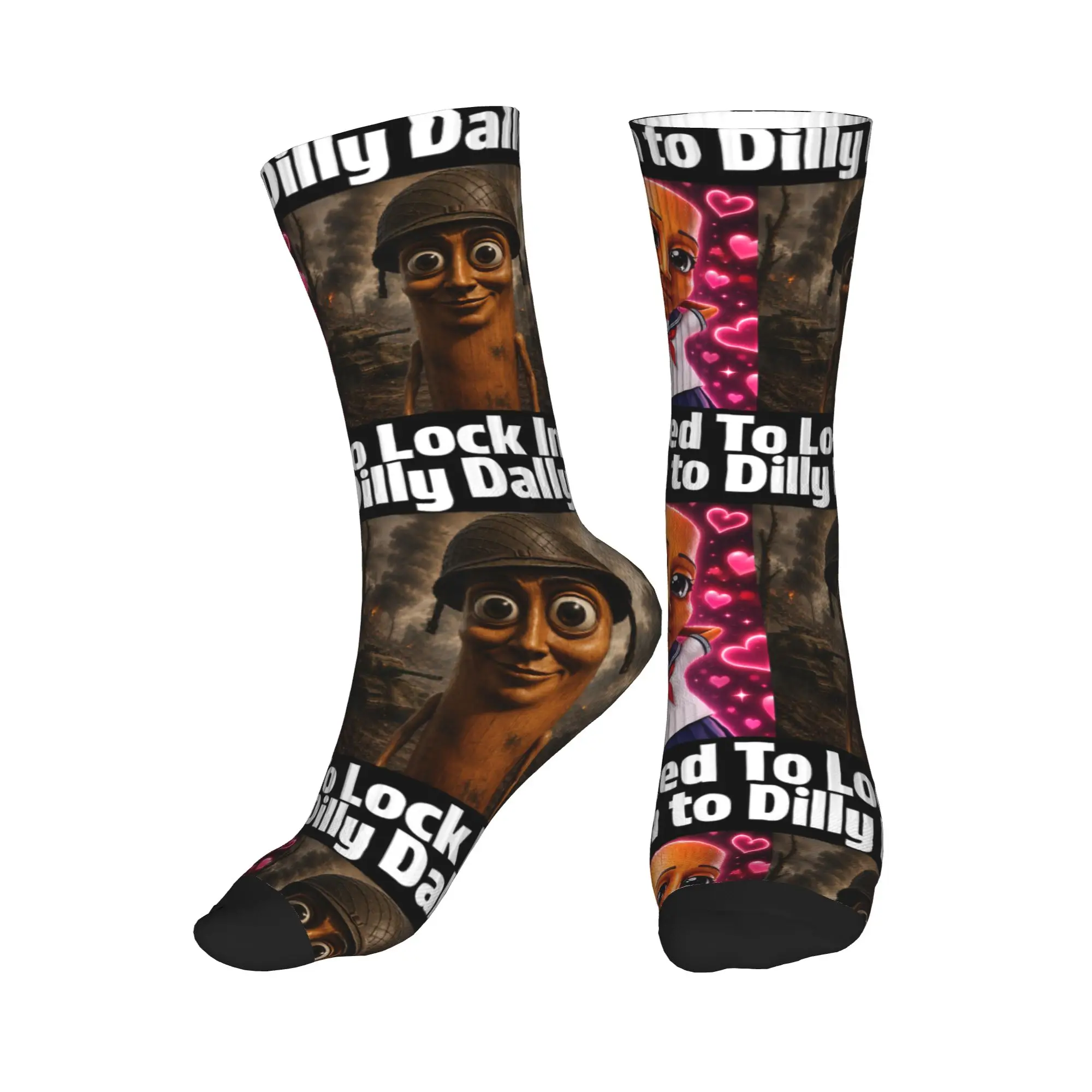 Born to Dilly Dally Forced to Lock in Tung Tung Sahur Meme Stockings Casual Socks Men Socks Autumn Climbing Non-Slip Socks