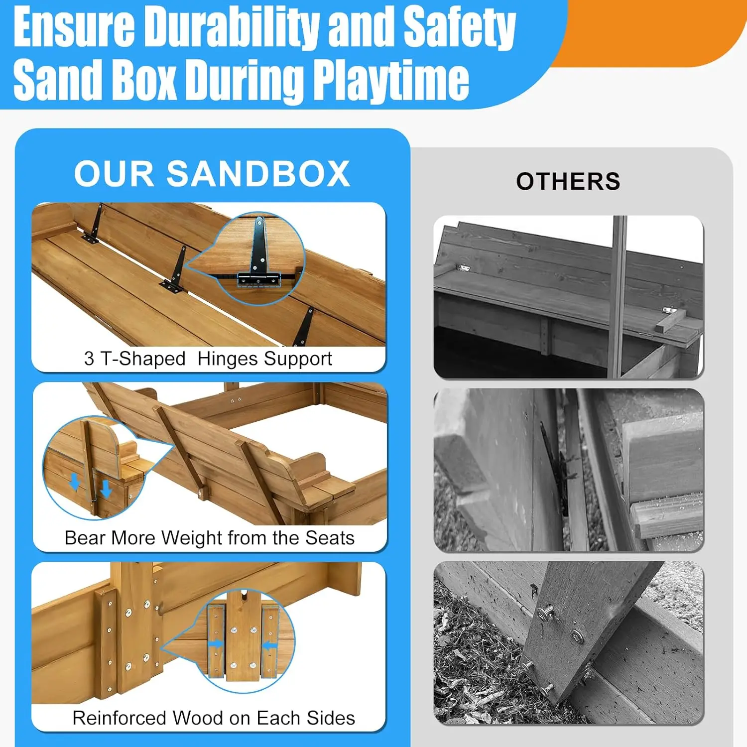 Cajas de arena con tapa para niños, caja de arena con cubierta, cajas de arena de madera para niños con dosel para exteriores para 3-8 años, con Cano de altura ajustable