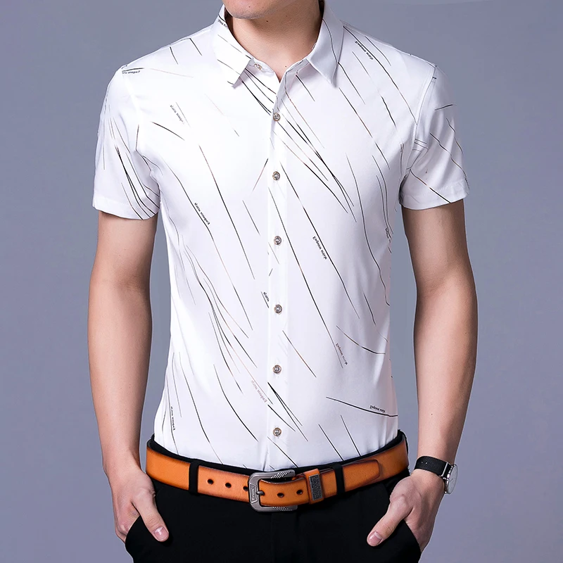 

Men’s Fashion Gold Line Casual Slim Fit Short Sleeve Shirt – Breathable and Stylish Design Men Shirts