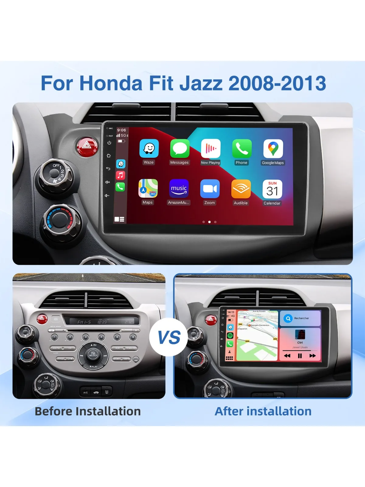 MOPECT 10 inch autoradio 4+64GB voor Honda Fit Jazz 2008-2013 Android 15 CarPlay AM/FM GPS Navigatie BT Touchscreen+DAB&DVR&Camera - afbeelding 2