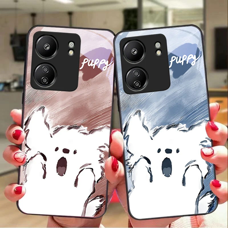 Surprised little dog For Xiaomi Redmi 13C Note13 12 Pro Plus 5G Note 9 13T Pro POCO X6 F5 F6 Black tempered glass phone case