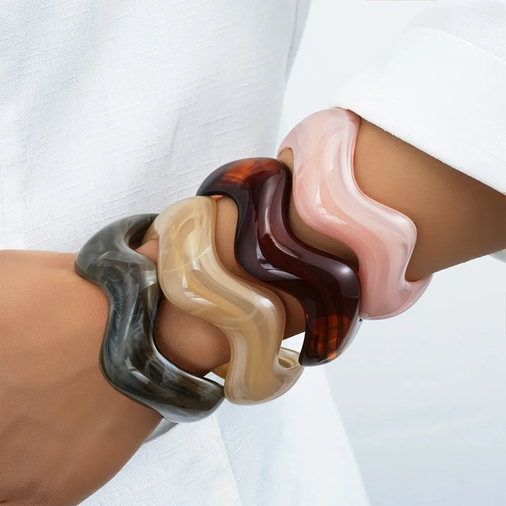 Vintage Punk Resin Bangle Set Wide Bamboo Tube Irregular Resin Bracelet Stackable Thickened Exaggerated Chunky Bangles Gifts