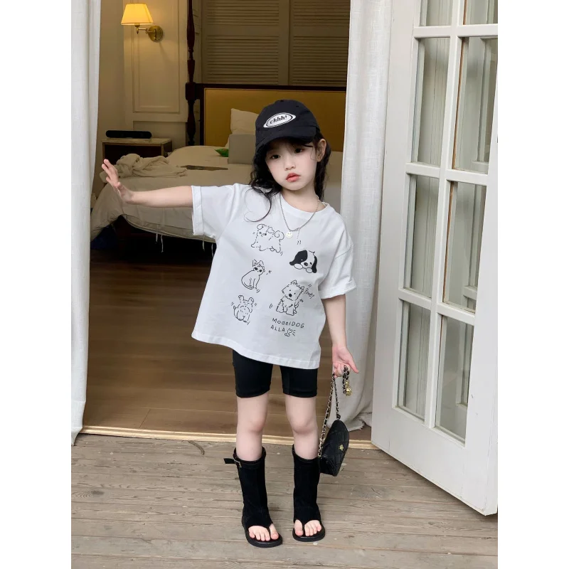 

GirlsTT shirt2025Summer New Style for Toddlers and Young Children2-7Year Short Sleeve Top Children's Base Shorts Set