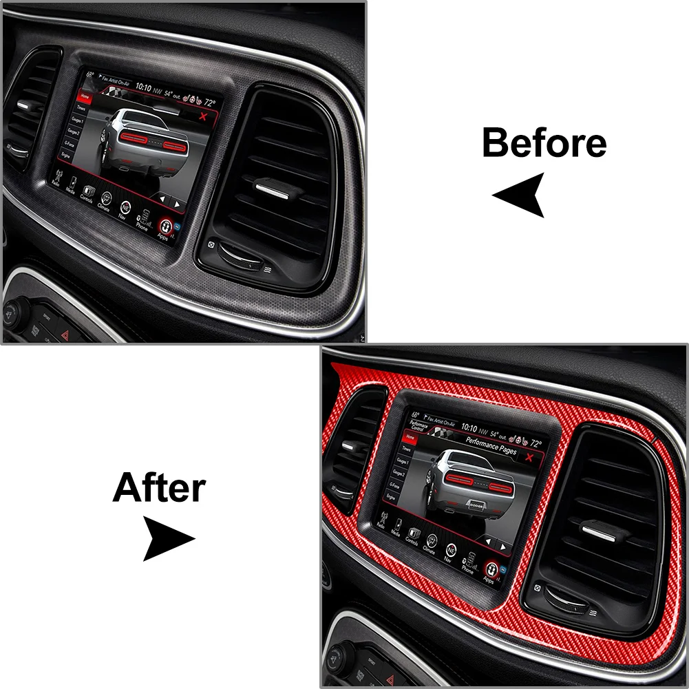 LHD Interior Dashboard Instrument Protecter Center Consoles For Dodge Challenger 15-2024 Carbon Epoxy Coating Soft Red