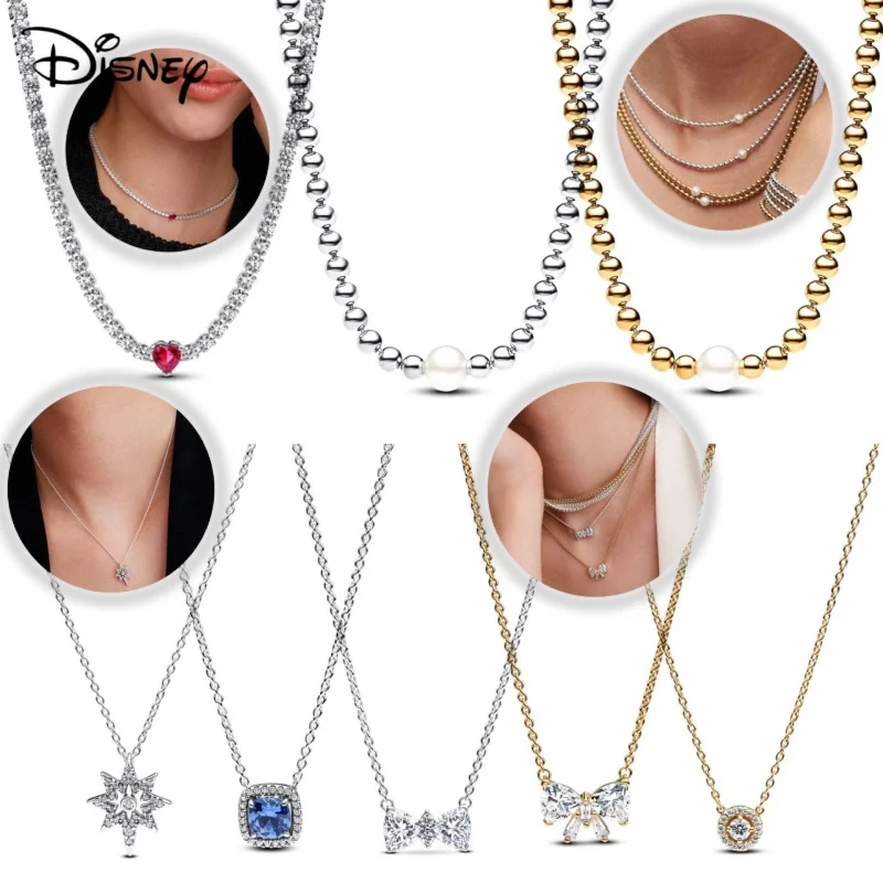 2024 New Disney North Star Pendant Necklace，Sparkling Bow Stud Necklace，Fits The Original Pandora, DIY Holiday Gifts For Women