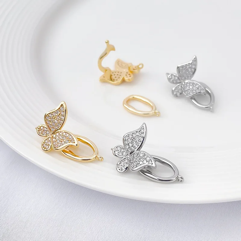 1 Copper Inlaid Zirconium Butterfly Pearl Connection Buckle DIY Bracelet Necklace Accessories Jewelry Making Materials Wholesale