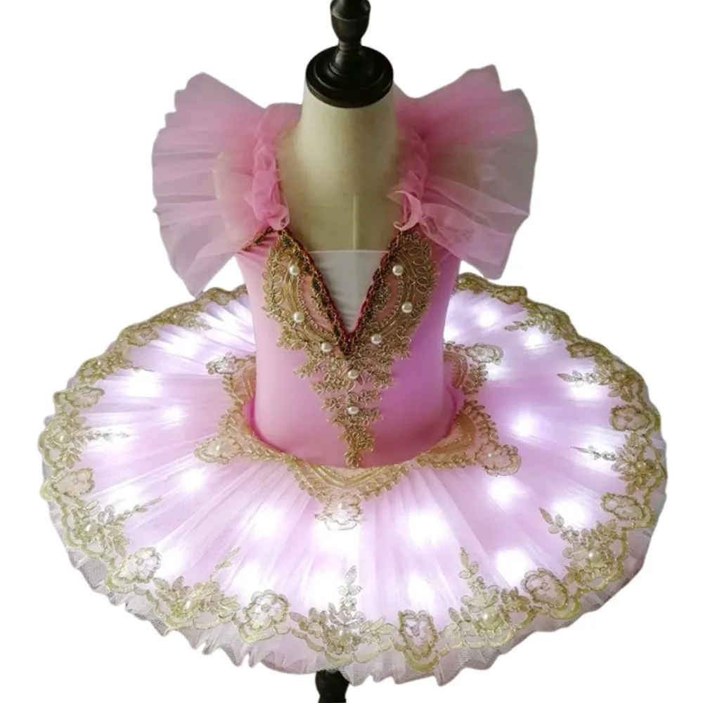 Robe de Ballet pour enfants, lumière Led, à paillettes, lac des cygnes, Tutu, robe de soirée, Costumes de danse modernes pour enfants