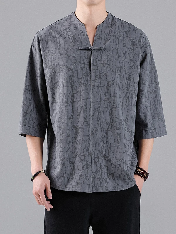 

Summer Cotton Linen Embroidered Hanfu Short Sleeve Chinese Style Men's T-shirt Loose Large Size Half Sleeve Tea Clothing