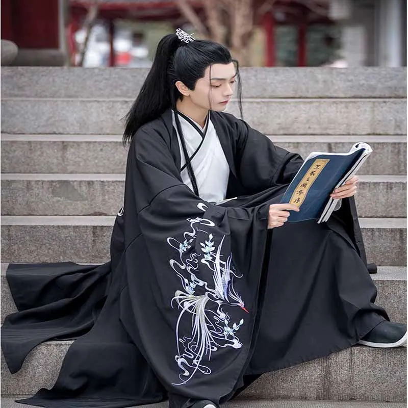 

Large Size 3XL Ancient Chinese Embroidery Hanfu Men Halloween Cosplay Costume Party Dress Hanfu Black Blue Outfit For Women Men