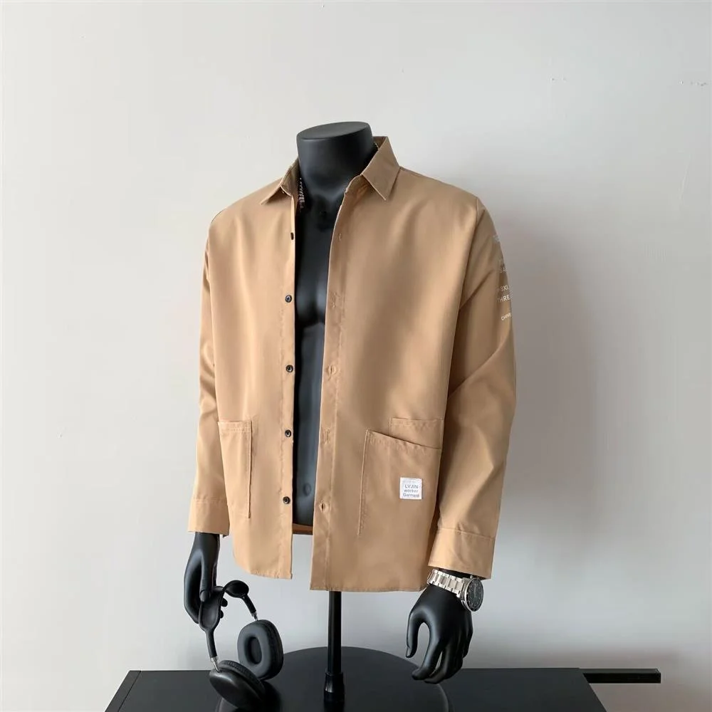 Men's Casual Thin Work Shirt Jacket Outdoor Wear Resistant Stain Easy to Clean Spring Autumn Seasonal Long Sleeve Collared Shirt