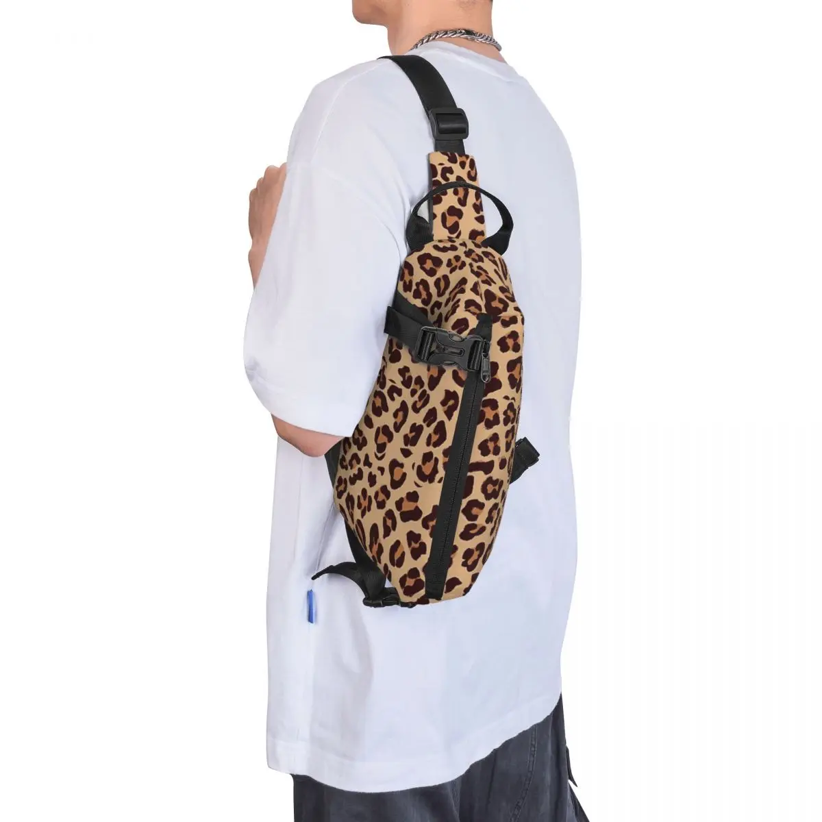 Gold Brown Leopard Print Shoulder Bags Chest Cross Chest Bag Diagonally Casual Man Messenger Bag