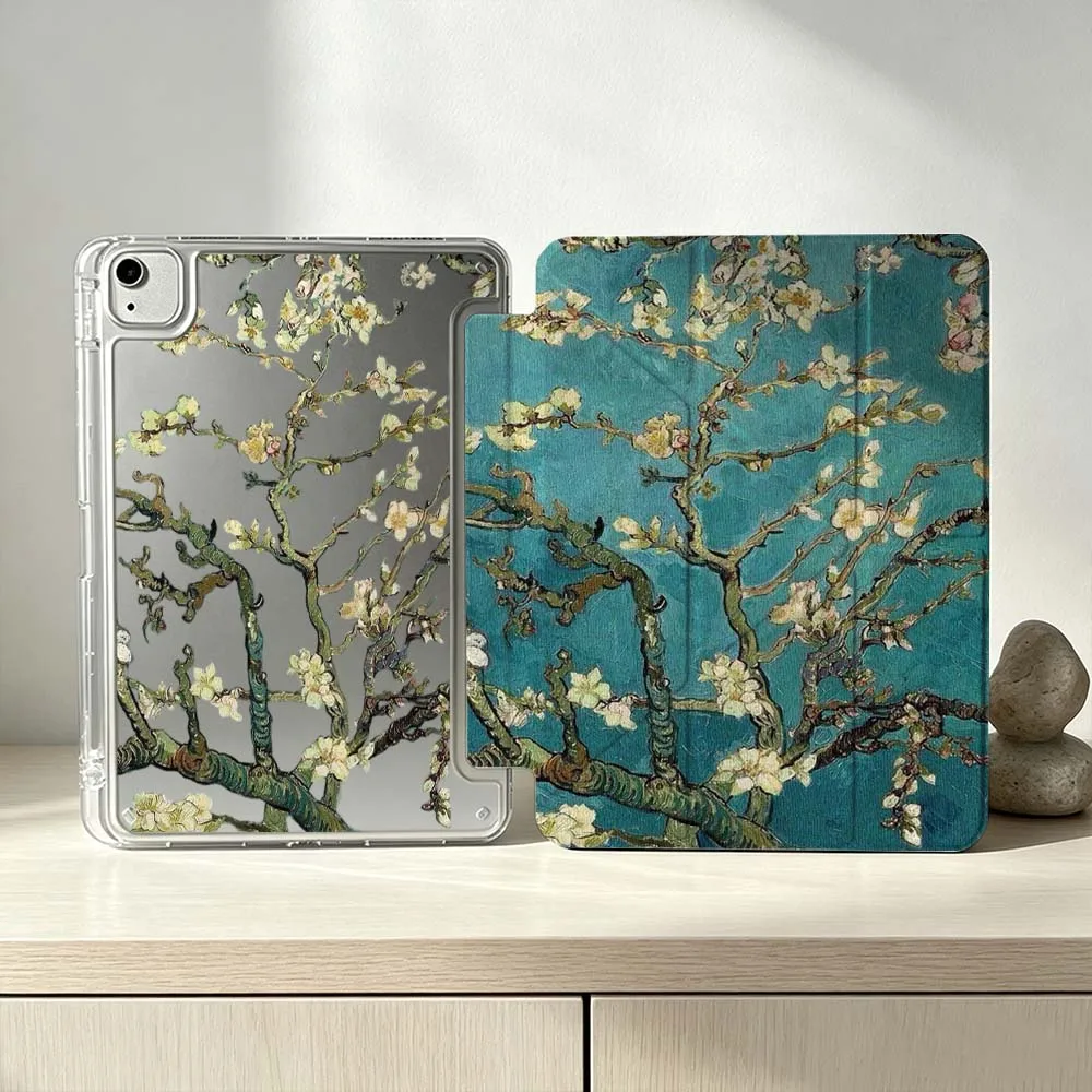 Art Apricot Blossom Pattern Soft For iPad Pro Air mini 6 5 4 3 2 1 11th 10th 6th 5th M5 M4 M3 M2 9gen Foldable 3Y Tablet Case