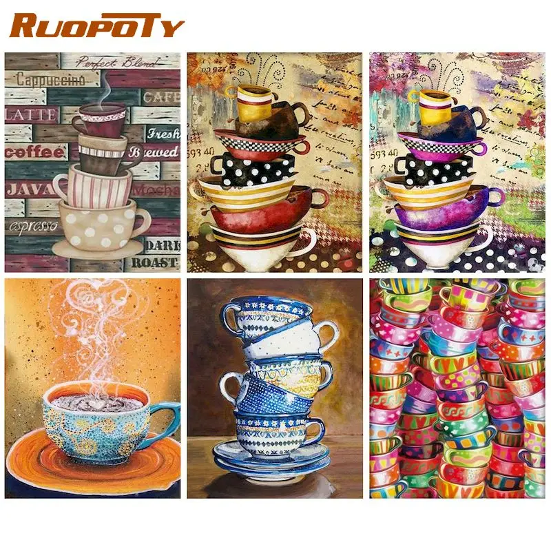 

RUOPOTY Modern Paint By Numbers Acrylic Paints Markers By Numbers Coffee Glasses Number Painting Personalized Gift Adults Crafts