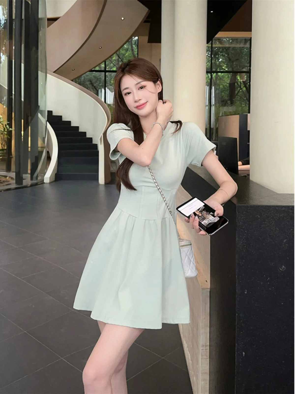 A- Line Skirt Mint Mamboes for Women Short Sleeve Dress Fashion Dress New Style Puffy Dress Women's Clothing  Maxi Dresses Long