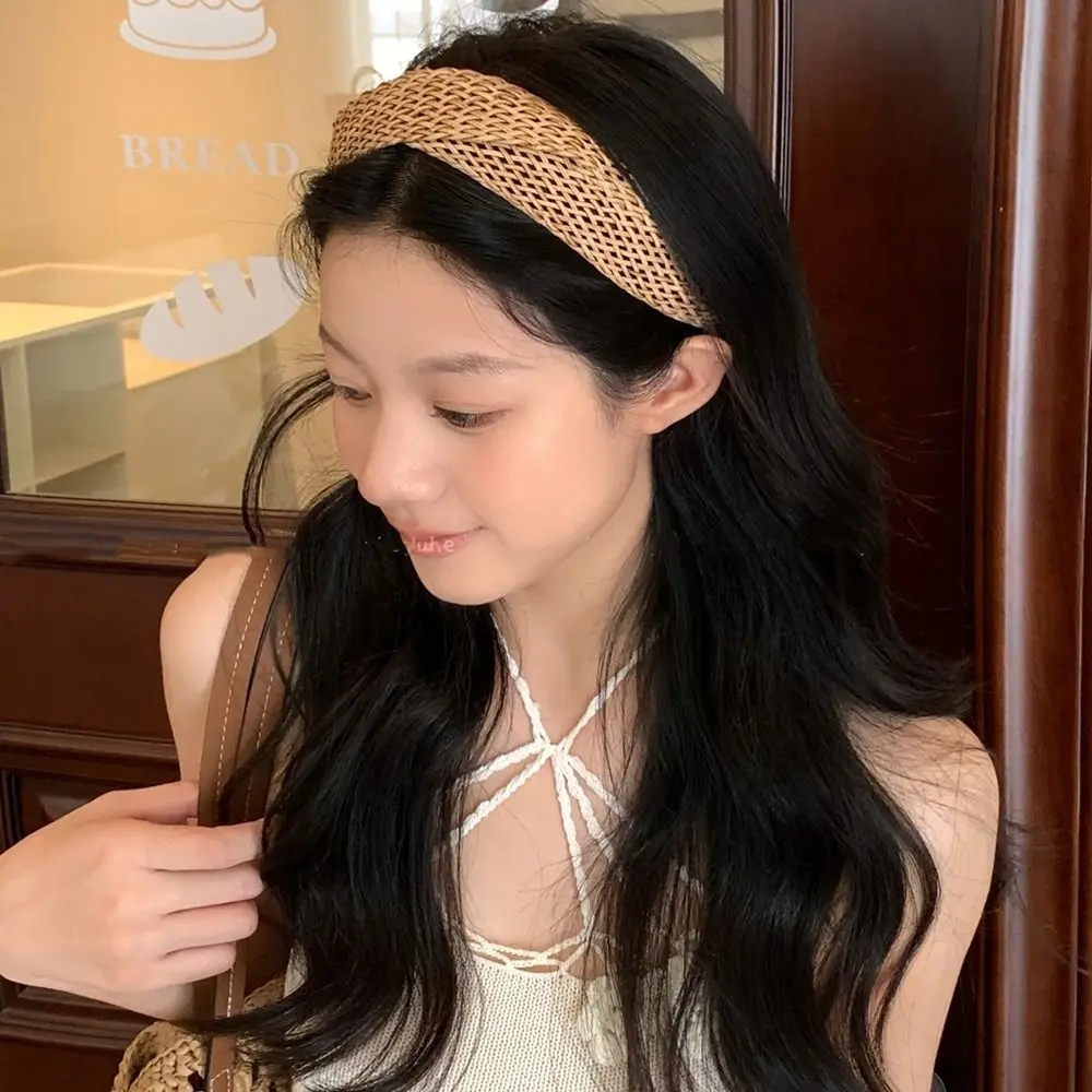 

Hollow Straw Weave Headband Hair Band Vacation Style Wide Edge Hairband Korean Style Headwear Bohemian Style Hair Hoop Women