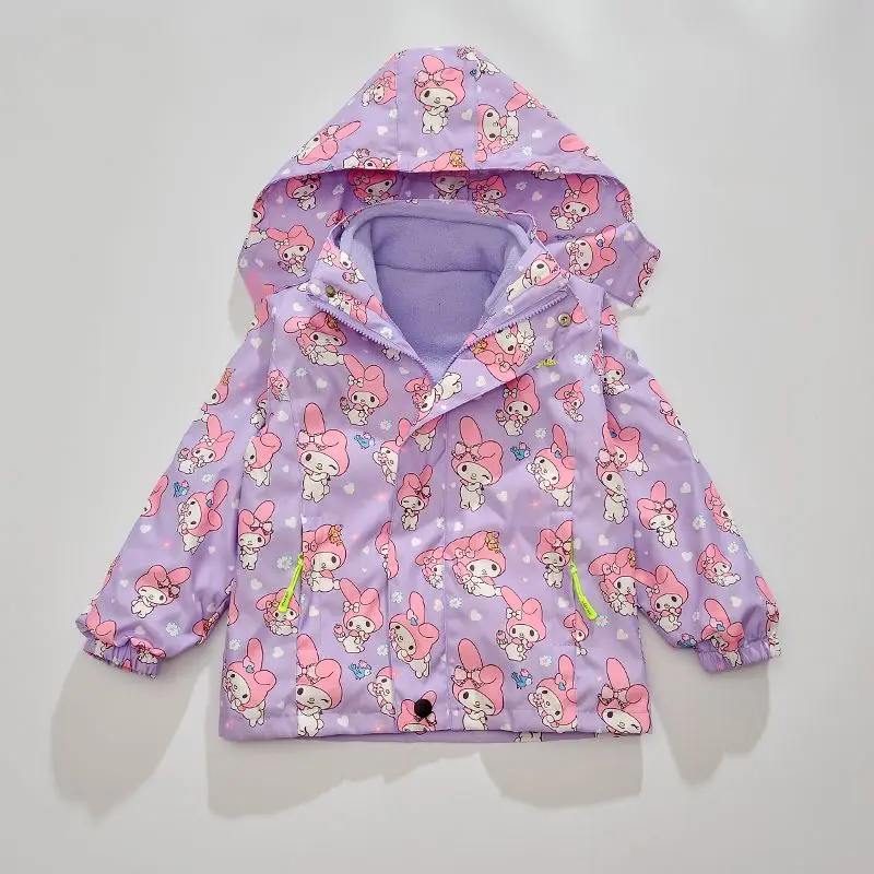 Sanrio Kawaii Cinnamoroll Jacket My Melody Cartoon Cute Kids Printed Windproof Fleece Jacket Ins Anime All Match Autumn Coat