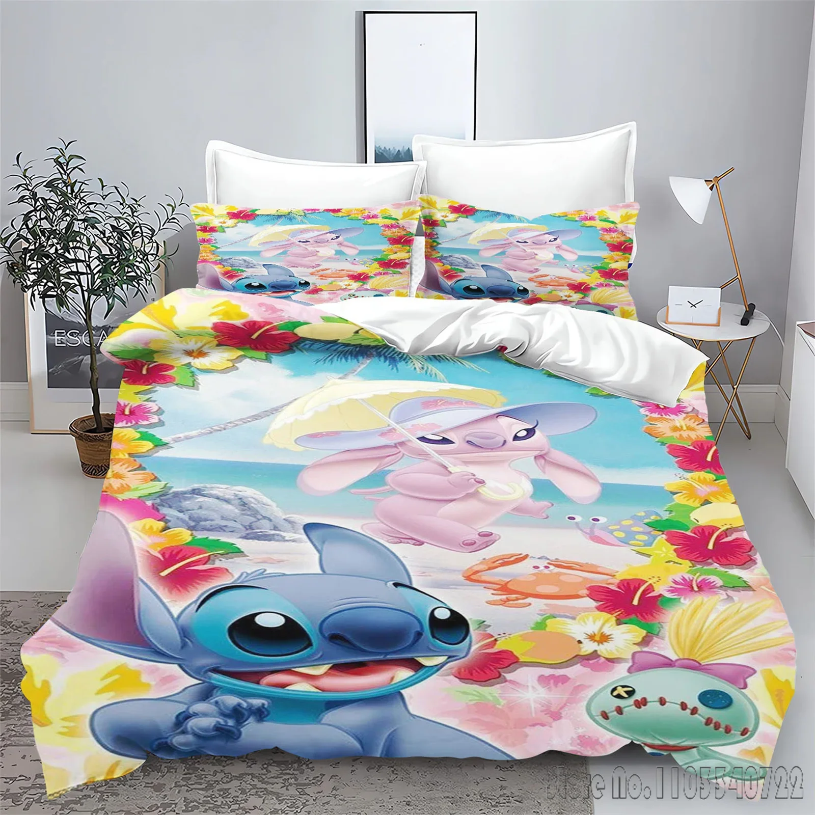 Disney Stitch Anime Cartoon Love Child Duvet Cover Set HD Comforter Cover Bedclothes for Kids Bedding Sets Bedroom Decor