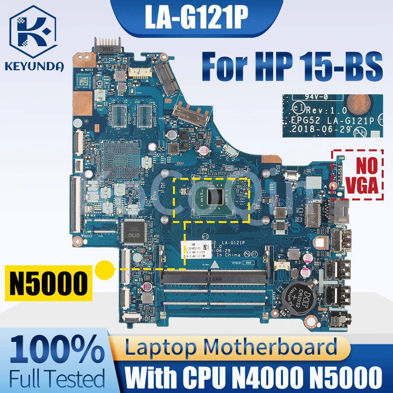 LA-G121P For HP 15-BS Laptop Motherboard N4000 N5000 L19050-601 L24004-601 Notebook Mainboard Full Tested
