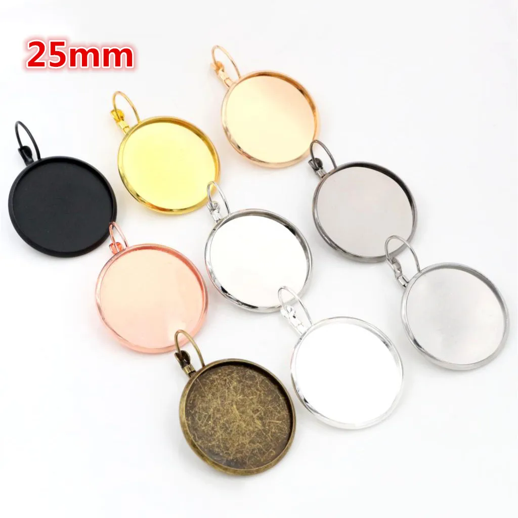 20mm 25mm 10pcs/Lot Classic 10 Colors plated French Lever Back Earrings Blank/Base,fit 20/25mmcabochons,buttons;earring bezels