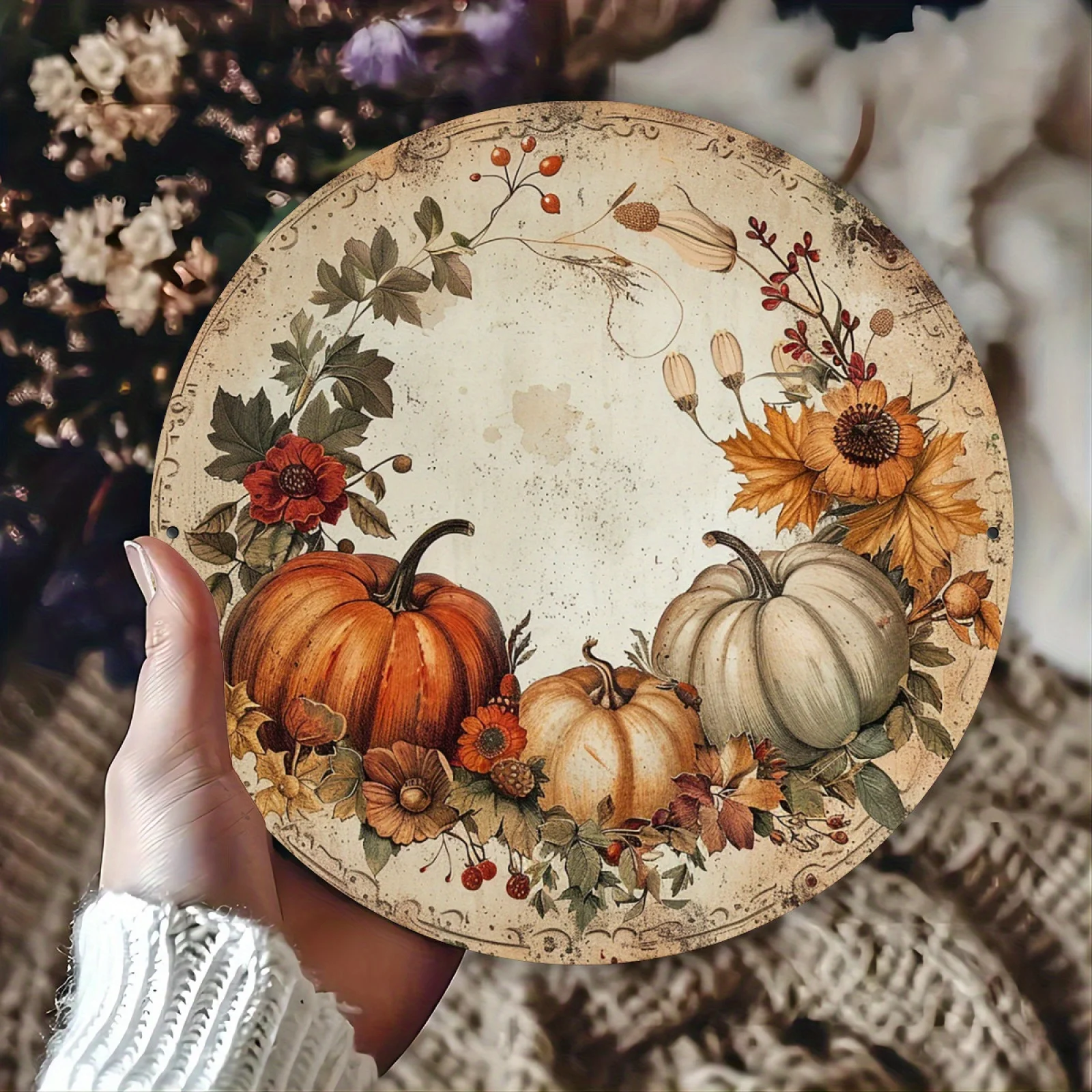 2D Flat, Fall Harvest Vintage Celebration Vintage Wall Decor for Indoor or Outdoor Use, Home Decor Pewter Paintings