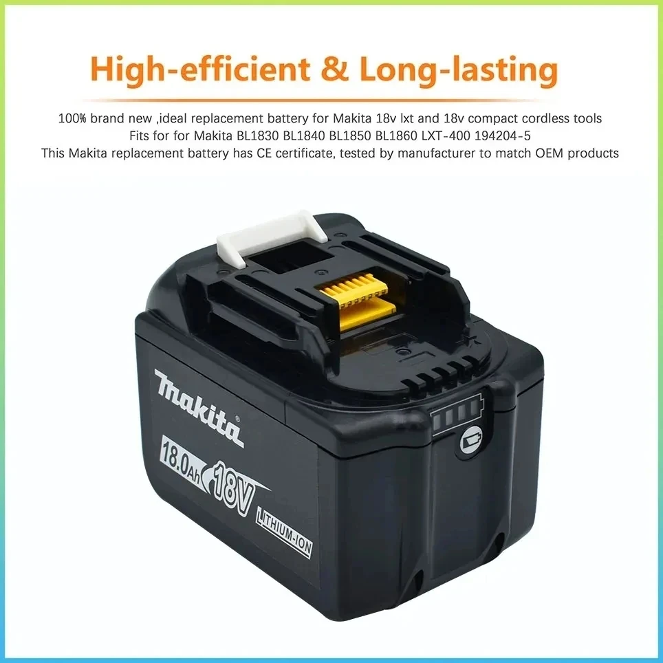 100% Makita Replacement 18V 18.0Ah Battery For BL1830 BL1830B BL1840 BL1840B BL1850 BL1850B rechargeable battery LED indicateur