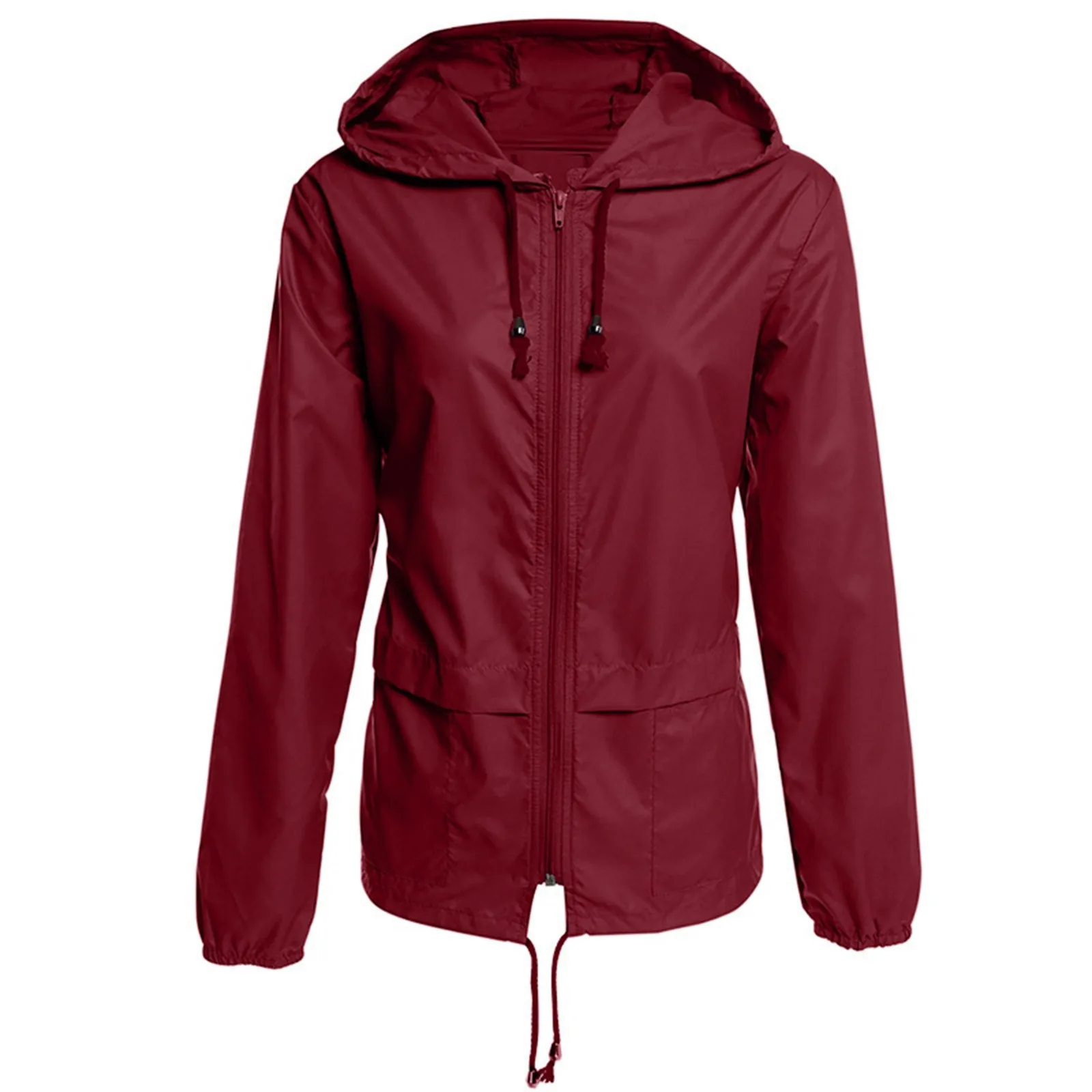 

Women Hooded Coat Solid Color Zipper Closure Hooded Jacket Thin Long Sleeve Windproof Raincoat Women Jacket Female Clothing