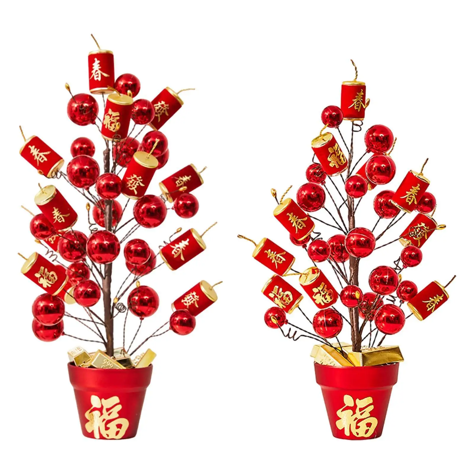 

Fake Flower Bucket Red Potted Flower Feng Shui New Year Decoration Artificial