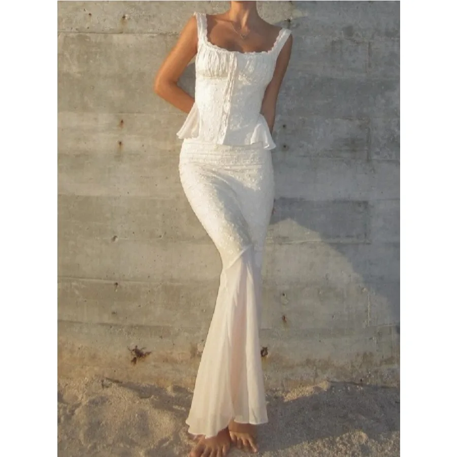 

Elegant and Beautiful Dresses Women New in Summer 2 Piece Dress Set Beige Long Matching Set sexy mermaid skirt