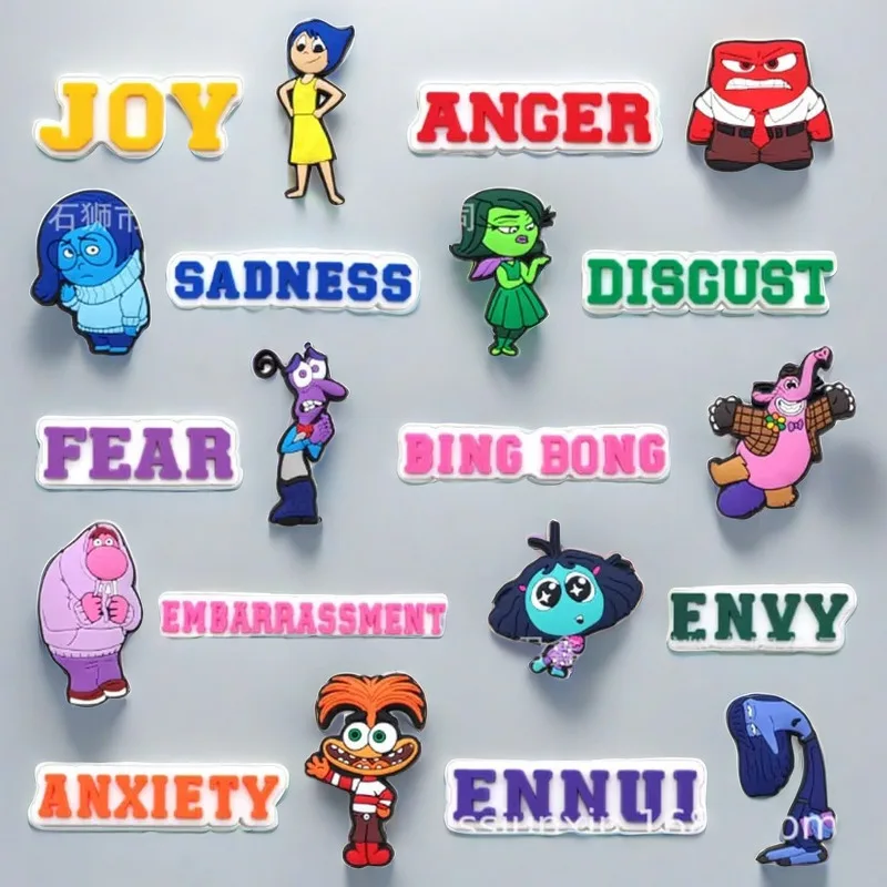 

Miniso Disney Inside Out Shoe Charms Lele, angry, fearful, awkward, mournful letter Cartoon DIY Clogs Sandal Wristband Gift