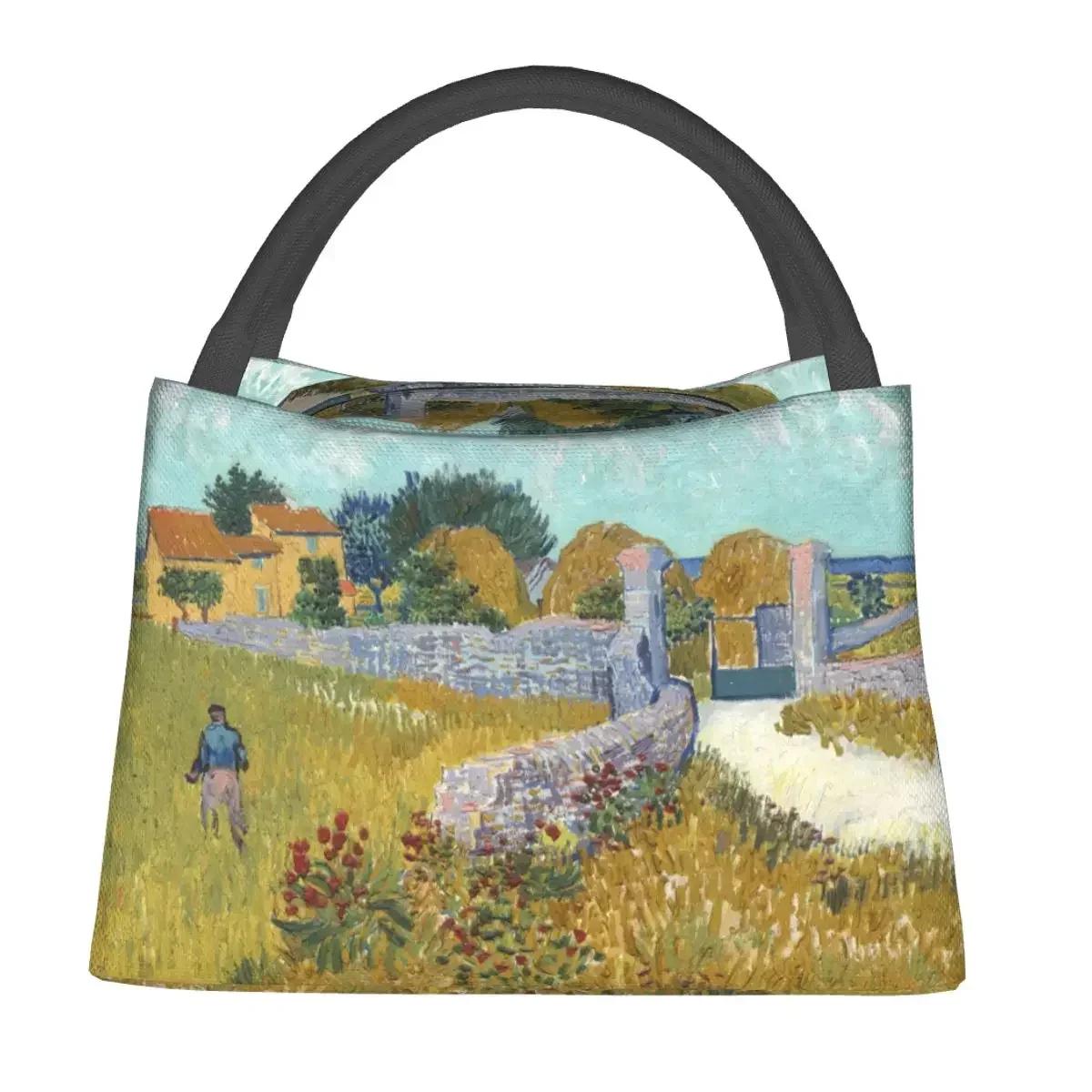 Vincent Van Gogh Farm Wheat Oil Painting Lunch Bag Insulated Canvas Cooler Farmhouse in Provence Thermal Cold Picnic Lunch Box