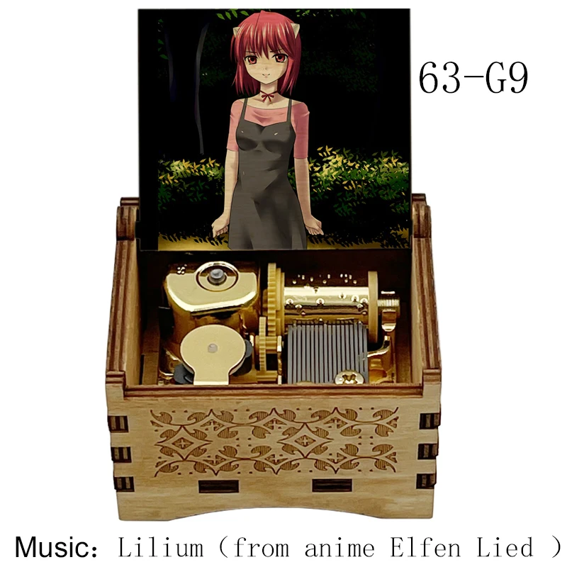 Anime Elfen Lied Golden Mechanical Music Box Lilium Musical Wooden Color Printed Wind Up Kid Birthday Children's Day Lovely Gift