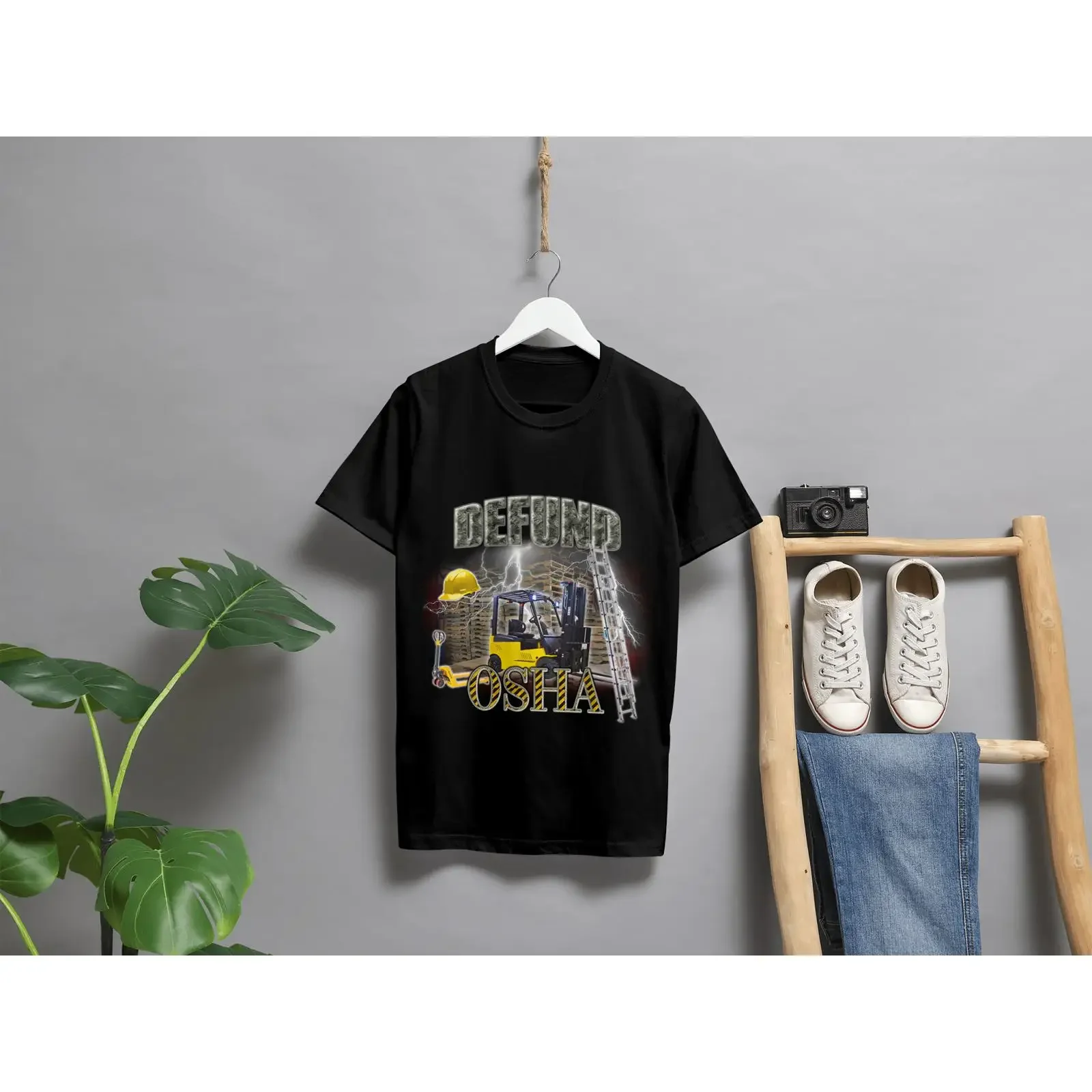 Defund OSHA Funny Work Hazard Forklift T Shirt vintage Washed Casual Stretched Unisex streetwear Breathable Slightly Stylish