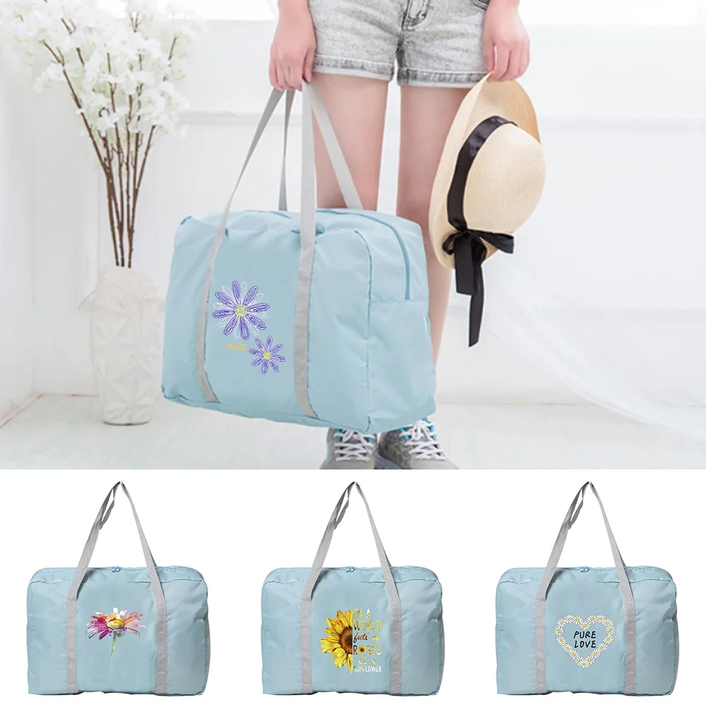 

Travel handbag Spacious Durable Foldable Travel Duffel Bag Daisy Pattern Printing Series Portable Clothing storage