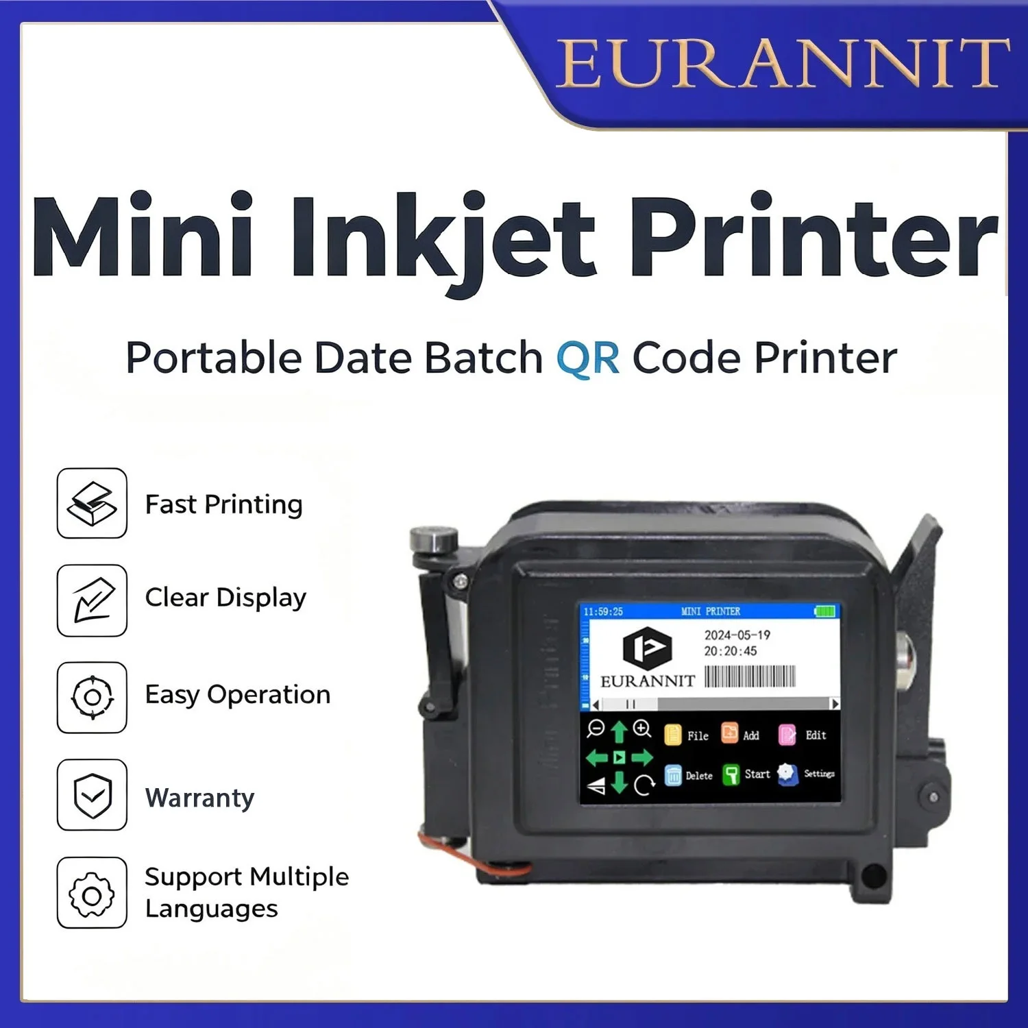 EURANNIT E11 0.5Inch Portable Mini Printer Handheld Inkjet Printer for QR Barcode Text Image Logo Date Label Printing Machine