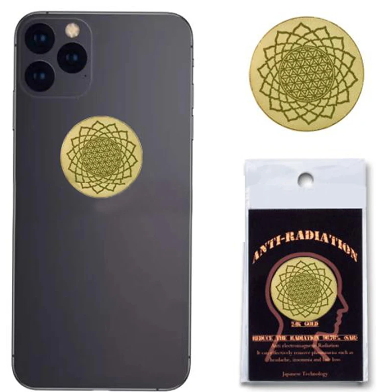 2pcs Cell Phone Health Protection Hollowing Techniques Round Golden Sticker Anti Radiation Sticker EMR Blocker