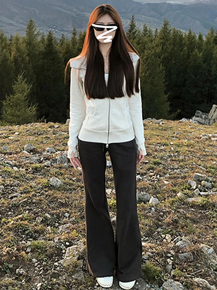 

Повседневная корейская женская толстовка с капюшоном, длинными рукавами и высоким воротником, свободного кроя, удобная, из хлопка и полиэстера.