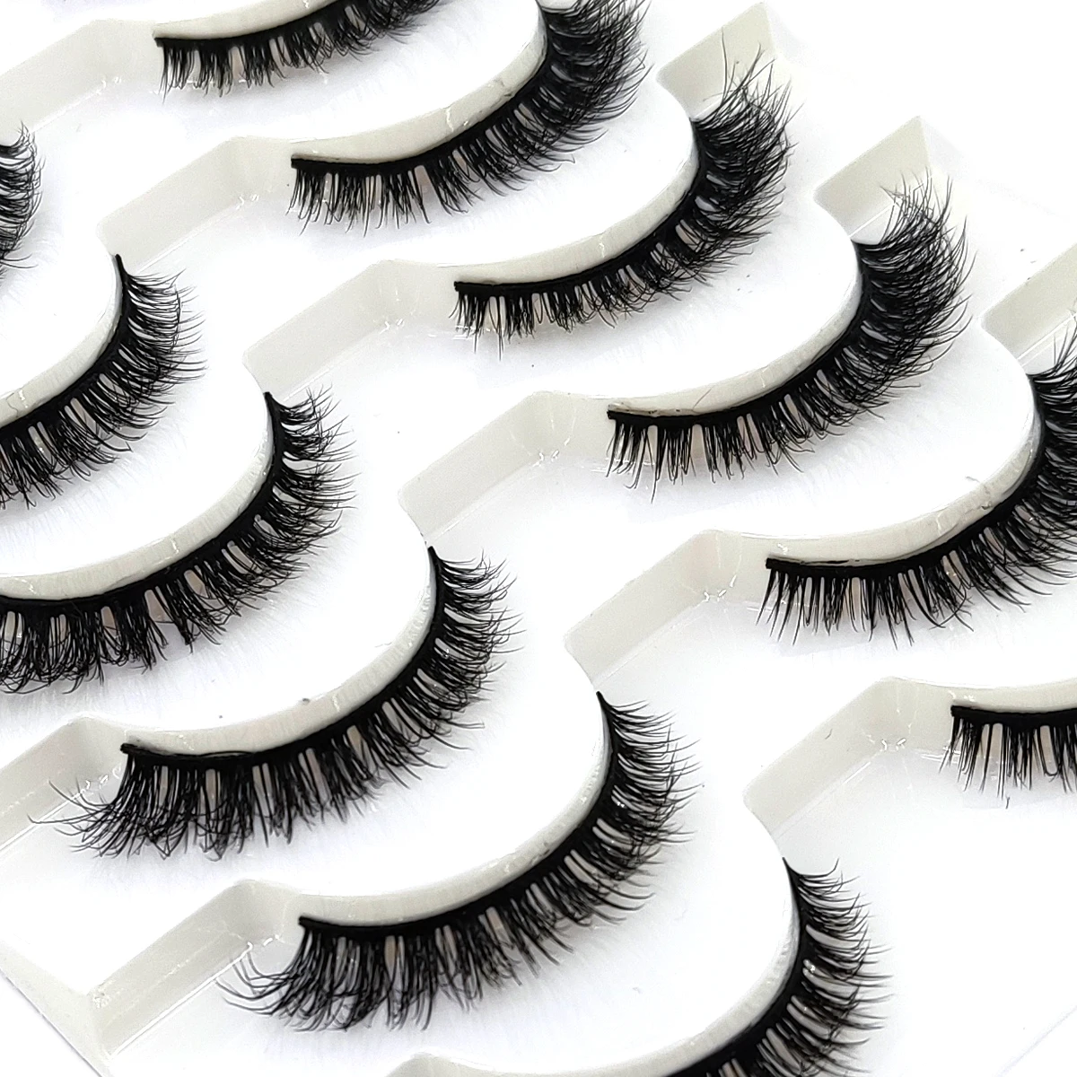 5/10 maquiagem de cílios duplos macio e fofo 3d artificial vison cílios postiços grossos enrolados à mão cílios postiços naturais
