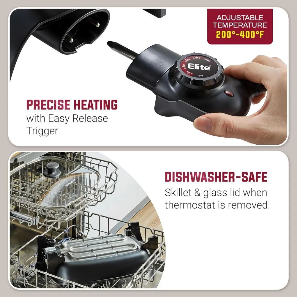 エクストラディープ 16 インチ x 13 インチ x 3.2 インチ (10.5 クォート) 傷つきにくい、注ぎやすい、食器洗い機対応、通気口付きノンスティック電気フライパン