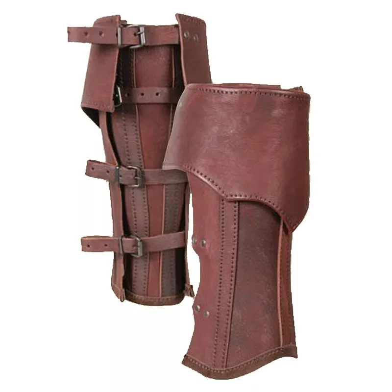 Medieval Leather Leg Armor Viking Knight Pirate Greaves Half Chaps Gothic Shoe Boot Cover Cosplay Costume Accessory Men Gaiter