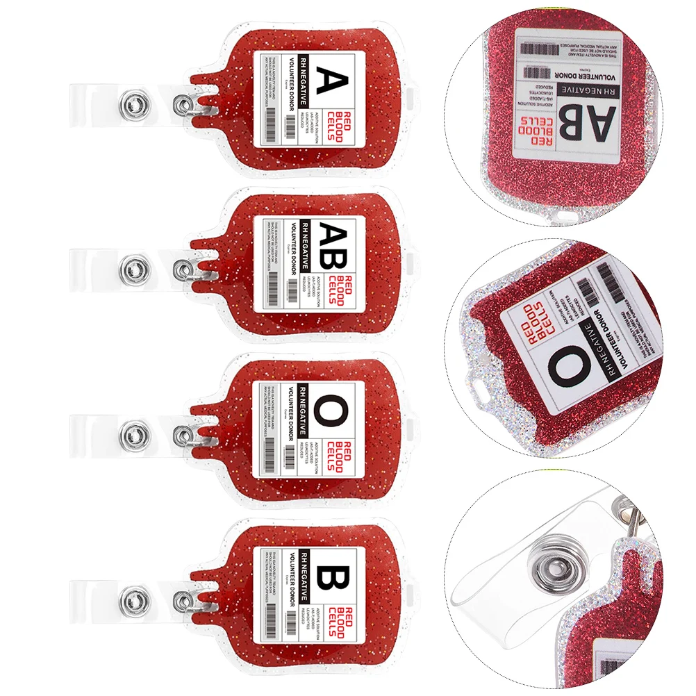 

4pcs Cute Glitter Nurse Reel Retractable Id Card Holder Sturdy Acrylic Metal Work Clip For Doctors Medical Staff