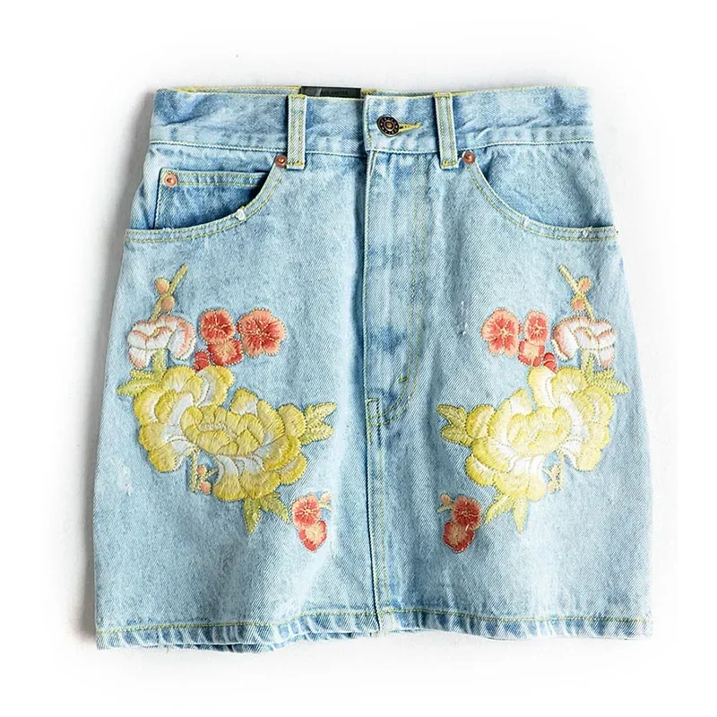 New Embroidered flowers cowboy package hip fashion female skirt joker