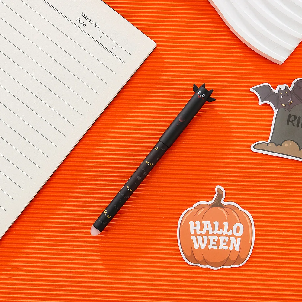 1-6 Stück Halloween löschbare Gelstifte, 0,7 mm Klick-Druckstift-Set, niedliche Geister-, Kürbis- und Fledermaus-Motive, Schreibgeschenk für Schüler, Schule und Büro – Detail 16
