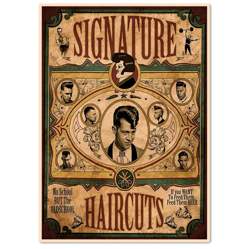 

SIGNATURE HAIRCUTS татуировки художественные фотографии винтажный постер из крафт-бумаги плакат Парикмахерская Настенный декор живопись комната настенная наклейка фреска