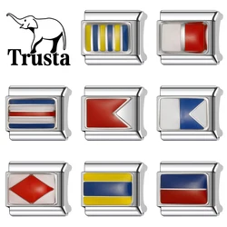 Trusta Fashion Navy Ship National Flag Italian Charm Links 9mm Stainless Steel Bracelet for Women DIY Jewelry Wholesale N026