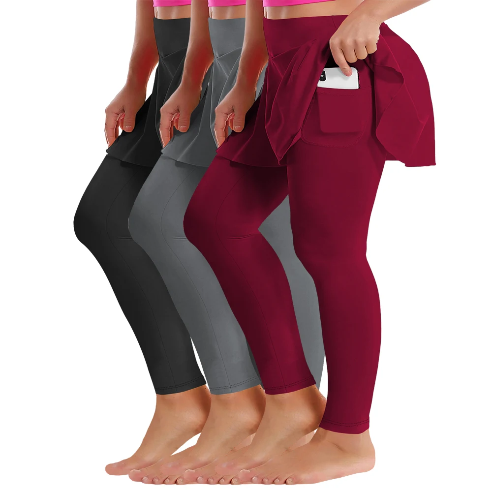 3 Pak legging wanita ukuran besar, celana Yoga pinggang tinggi dengan saku, celana Yoga elastis untuk pakaian Fitness & sehari-hari musim gugur