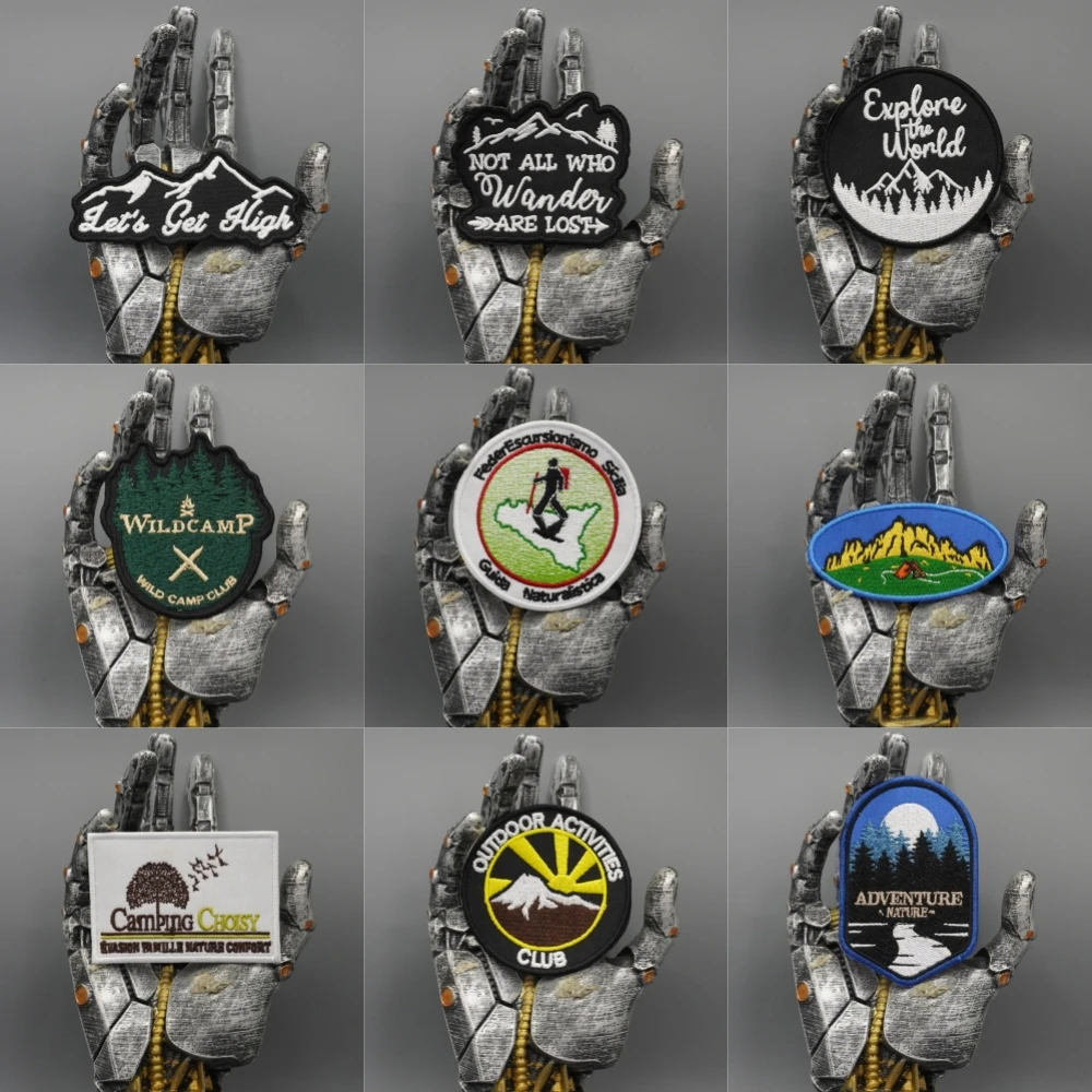 Wandern, Bergsteigen, bestickte Aufnäher, Applikationen, Nähetiketten, Punk-, Biker-, Band- und Rock-Kleidungsabzeichen, zum Aufhängen mit Klettverschluss oder zum Aufbügeln – Detail 1