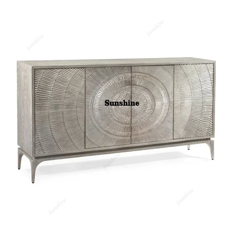 Living room furniture minimalist silver foil oak sideboard silver gray decorative entrance cabinet hotel living room storage