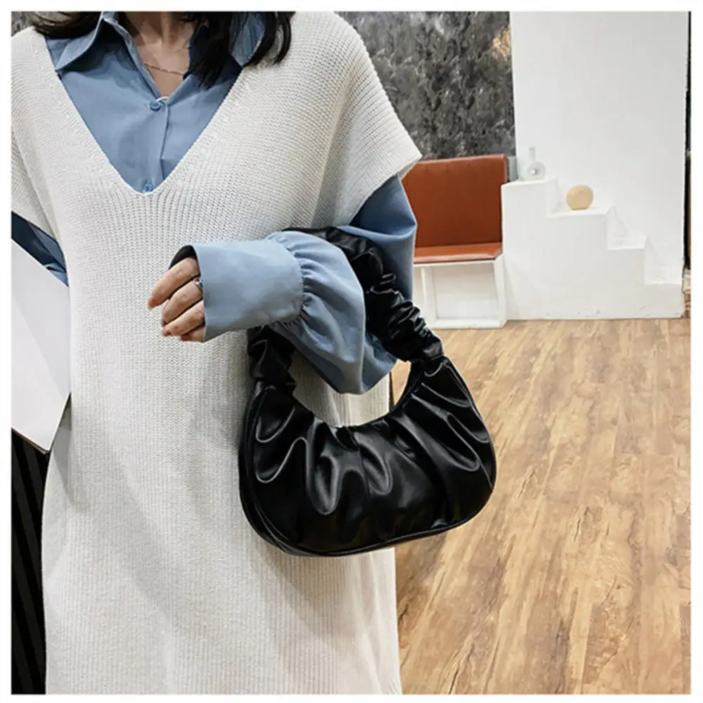 Fashion Pleated Handle Bags For Women Pu Leather Cloud Bags Leisure Armpit Bags Shopping Shoulder Bags Dumpling Handbags Female