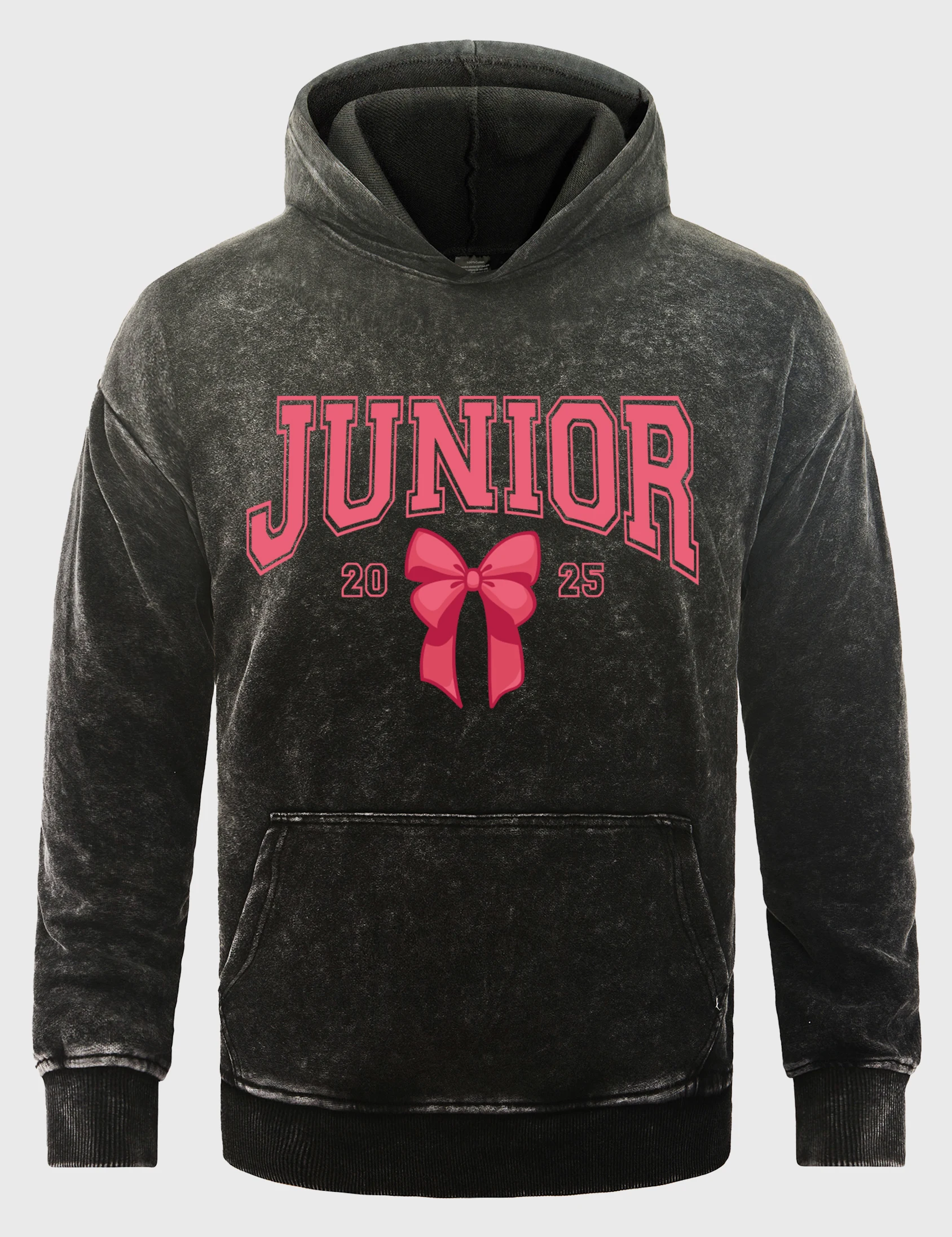 Junior Pink Bow 2025 Printed Men Washed Hoody Cotton Pocket Long Sleeve Fashion Loose Simple Pullovers Autumn Mens Hoodies