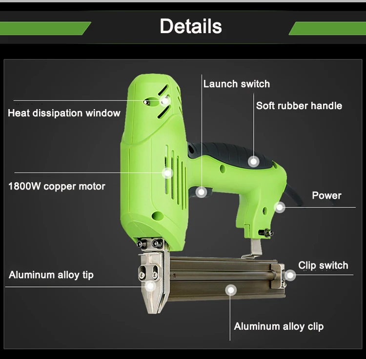 Imagem -02 - Electric Nailer Furniture Staple Gun Grampeador para Quadro com Grampos Pregos Carpintaria Ferramentas Elétricas para Carpintaria F30 422 em 1800w